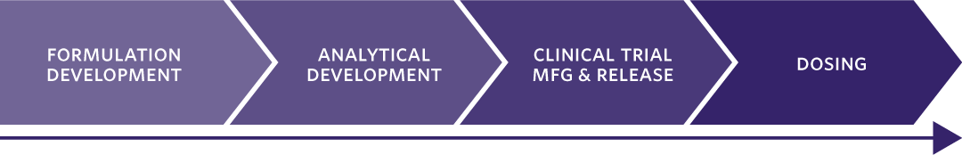 Timeline: Formulation Development, Analytical Development, Investigational New Drug Application, Clinical Trial Manufacturing and Release, and Dosing. 4 to 6 months vs 9 to 12 months (Traditional CMC Model)