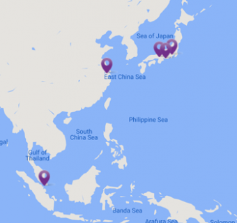 Map of Asia-Pacific Region with map pins on facility locations