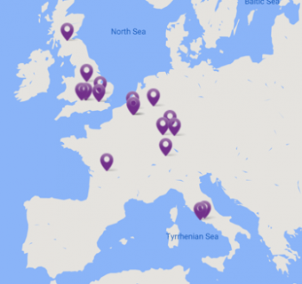 Map of Europe map with pins on facility locations